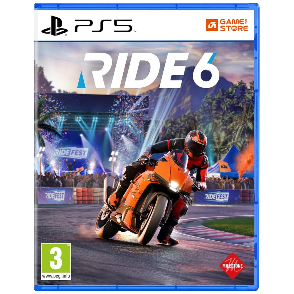 RIDE 6 PS5 game cover - motorcycle racing game featuring high-speed track racing on PlayStation 5