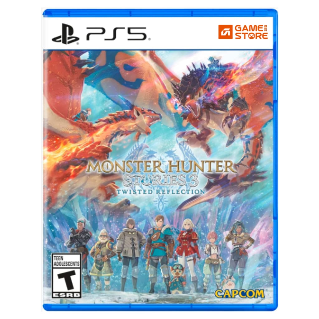 Monster Hunter Stories 3 Twisted Reflection PS5 game cover showing Capcom turn-based RPG - Monster Hunter Stories 3 PS5