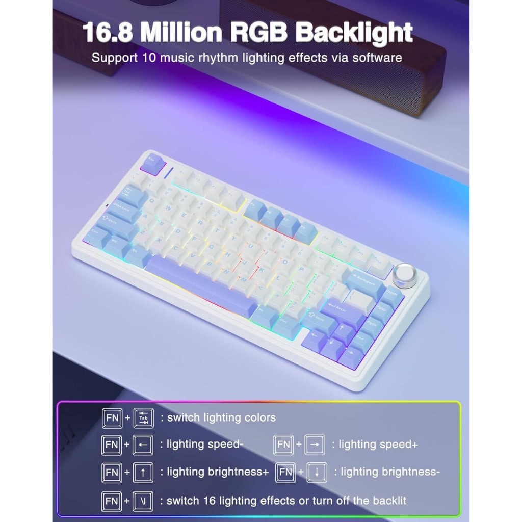 AULA F75 75% tri-mode mechanical gaming keyboard with RGB backlighting