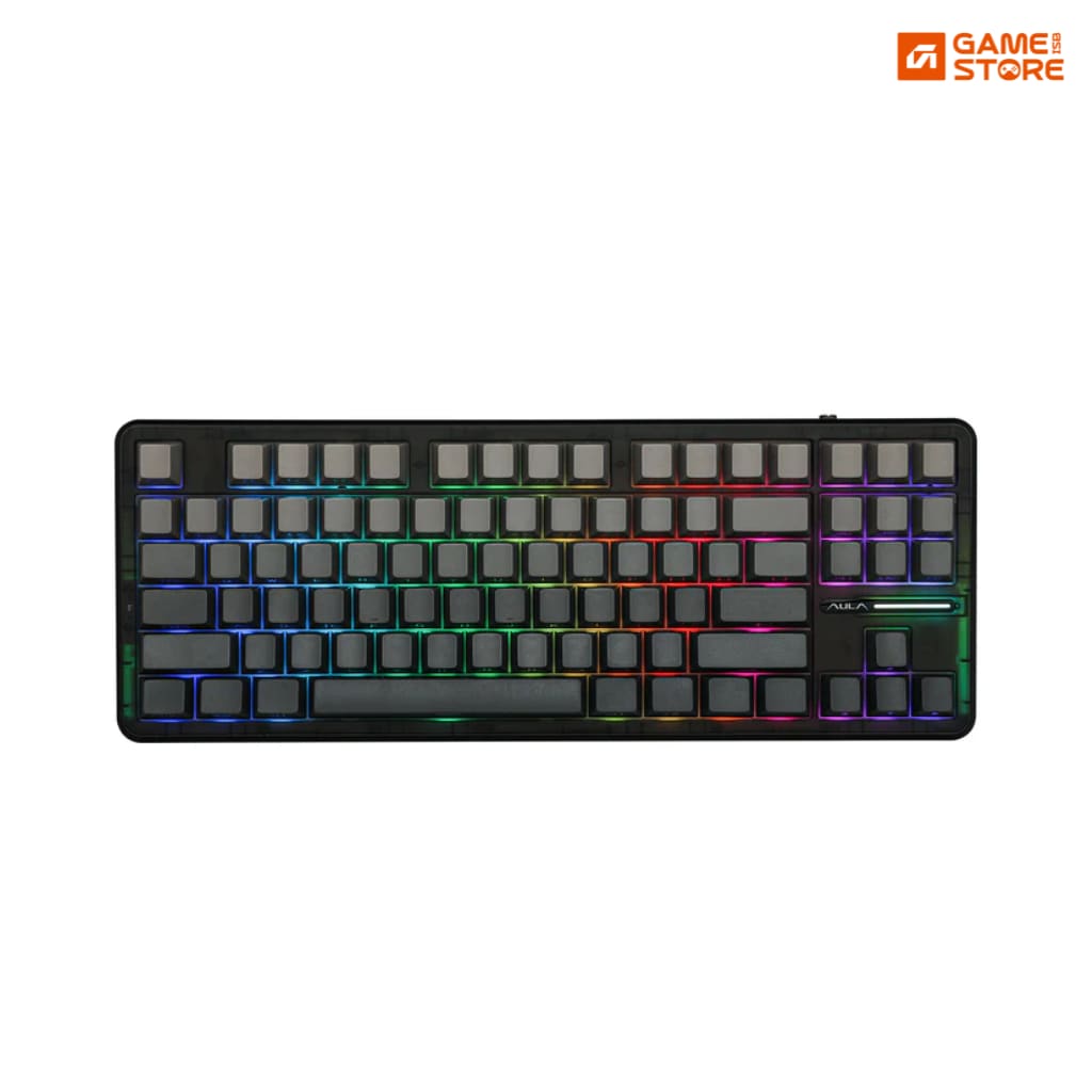 AULA F87 mechanical gaming keyboard with RGB backlighting on desk setup
