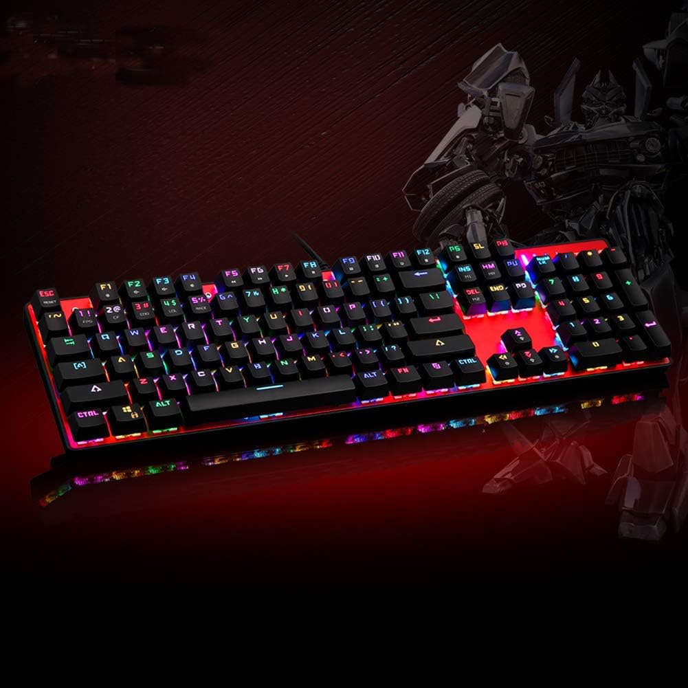 MOTOSPEED CK104 Mechanical Gaming Keyboard with Blue and Red Switch 104 Keys LED Aluminum USB Backlight for Gaming and Typing Suitable for Mac and Windows (Black)