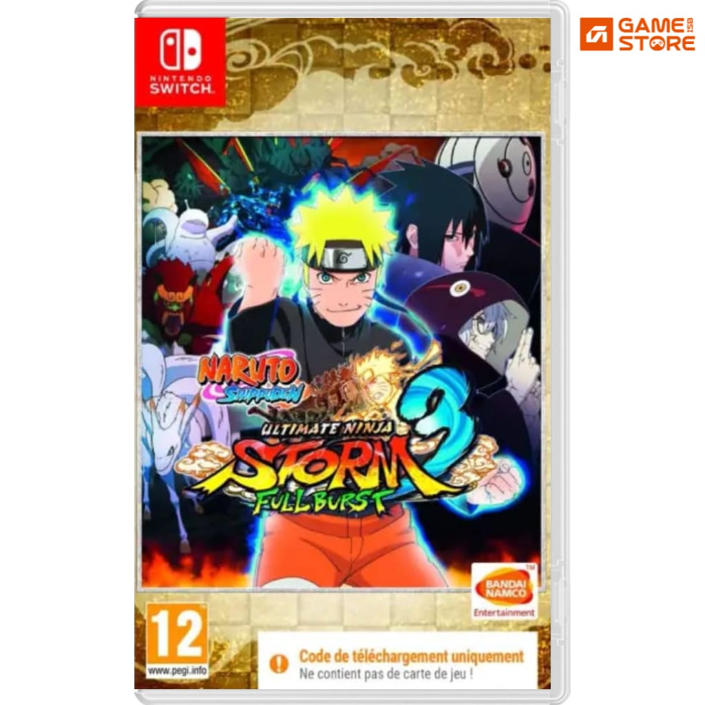 Naruto Shippuden Ultimate Ninja Storm 3 Nintendo Switch game box showing Naruto in Sage Mode with Nine-Tails in the background