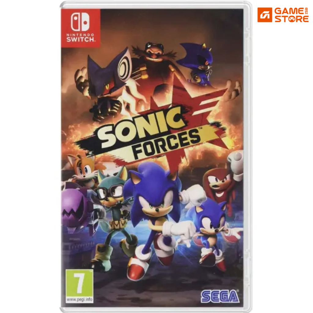 Sonic Forces Nintendo Switch game box showing Modern Sonic running at high speed through a ruined city