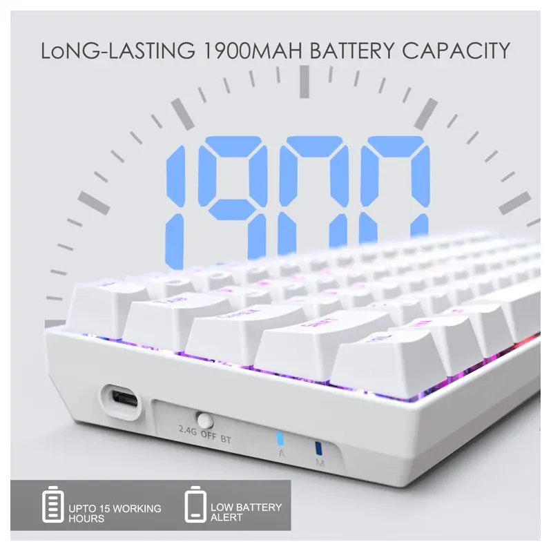 E-Yooso Z686 Gaming Keyboard - 68 Keys, USB Type-C Wired, Mechanical Keyboard, Lightweight, Anti-Ghosting,Double Shot Keycaps, Hotswappable Switch, RGB Backlight, Red Switch, White
