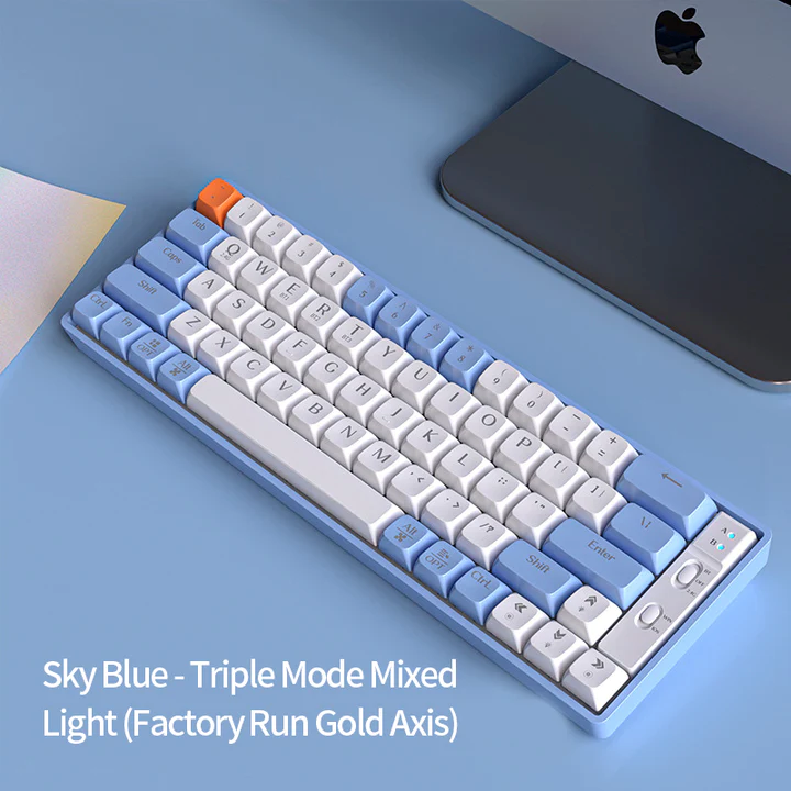 Langtu GK65 Tri-Mode Wireless Mechanical Gaming Keyboard, Bluetooth/2.4GHz/USB-C - Hot-Swappable Gold Switches (Sky Blue)