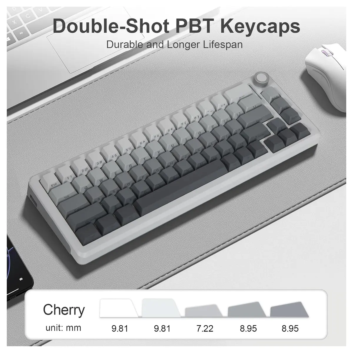 E-YOOSO Z-68 Wireless Mechanical Keyboard, 65% Hot Swappable, Tri-Mode 2.4GHz USB-C and Bluetooth 5.0, RGB Backlit, Metal Volume Knob, Gradient Gray