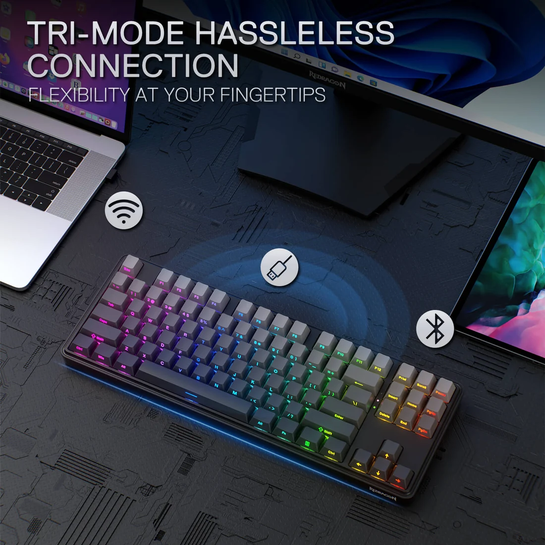 Redragon K707 PRO STAR BLADE TKL Wireless Mechanical Gaming Keyboard RGB Side Printed PBT Keycaps 3-Mode Connectivity Custom Mint Mambo Linear Switch