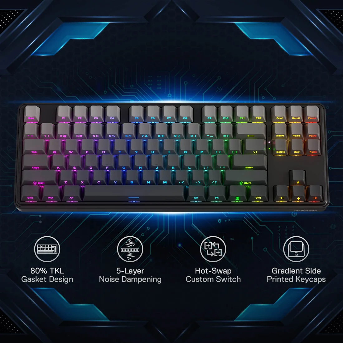 Redragon K707 PRO STAR BLADE TKL Wireless Mechanical Gaming Keyboard RGB Side Printed PBT Keycaps 3-Mode Connectivity Custom Mint Mambo Linear Switch