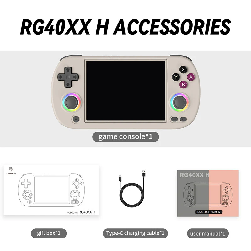 Anbernic RG40XX H Retro Handheld Game Console RG40XXH Portable Game Console 4'' IPS Screen Linux System 64G TFCard Preloaded Games 5000+ RG40XX H Supports HDMI TV Output 5G WiFi Bluetooth 4.2