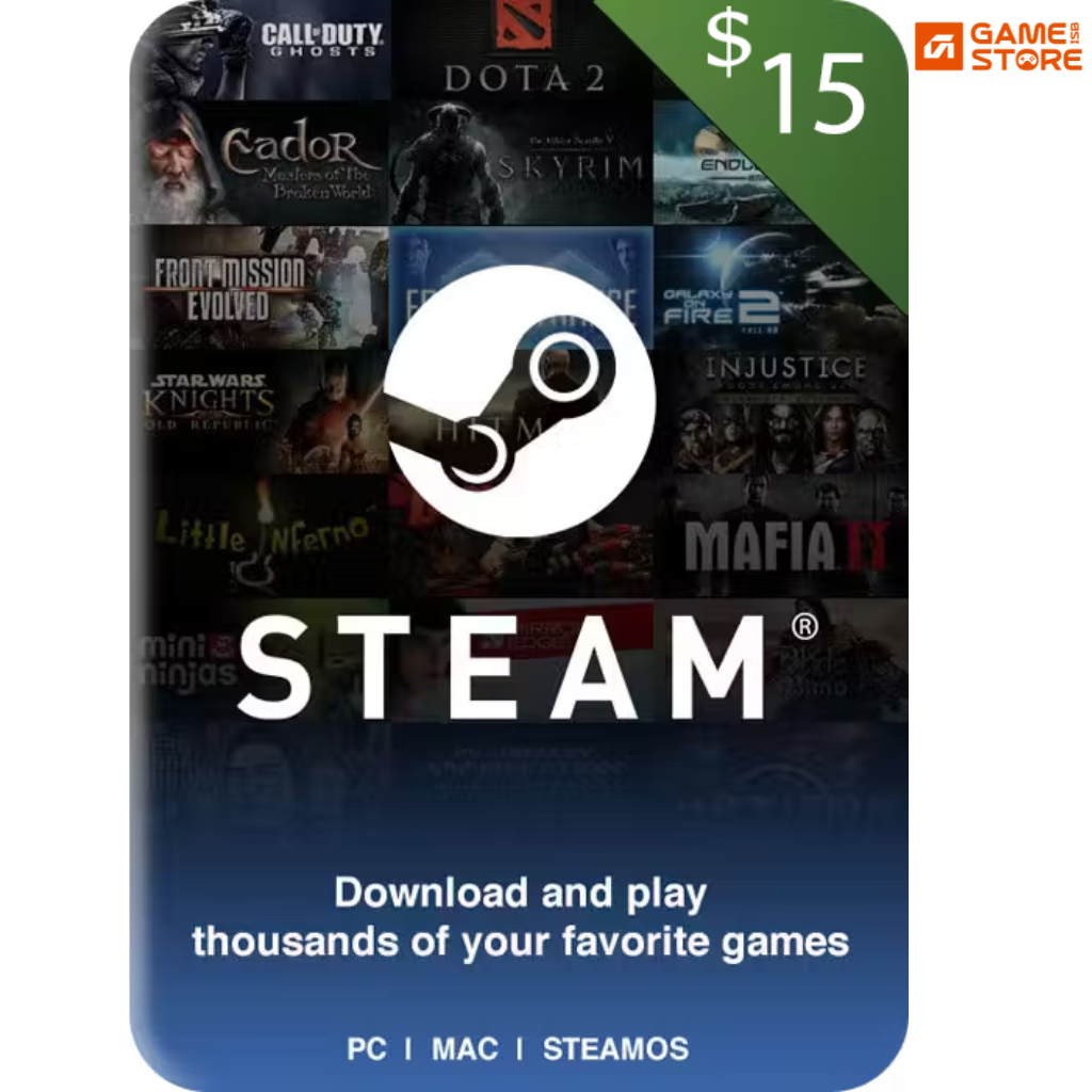 Steam Wallet 15 dollar gift card code for Pakistan gamers