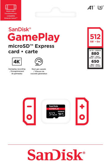 SanDisk GamePLAY microSD Express Card, 512GB Capacity, Works with Nintendo Switch 2, Read up to 880 MB/s, Write up to 650 MB/s, Massive Time-Saver, Black | SDSQXFN-512G-AW6GN