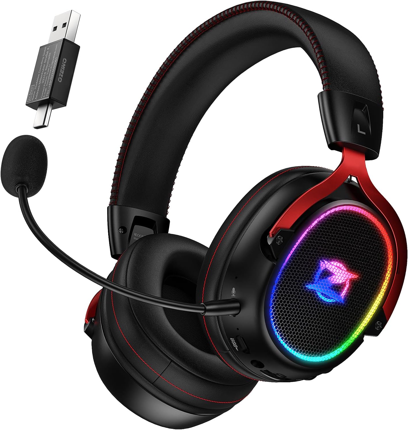 Ozeino Wireless Gaming Headset, 7.1 Surround Sound, 2.4GHz Wireless Gaming Headphones with Detachable Noise-Canceling Mic for PS5, PS4, PC, Laptop