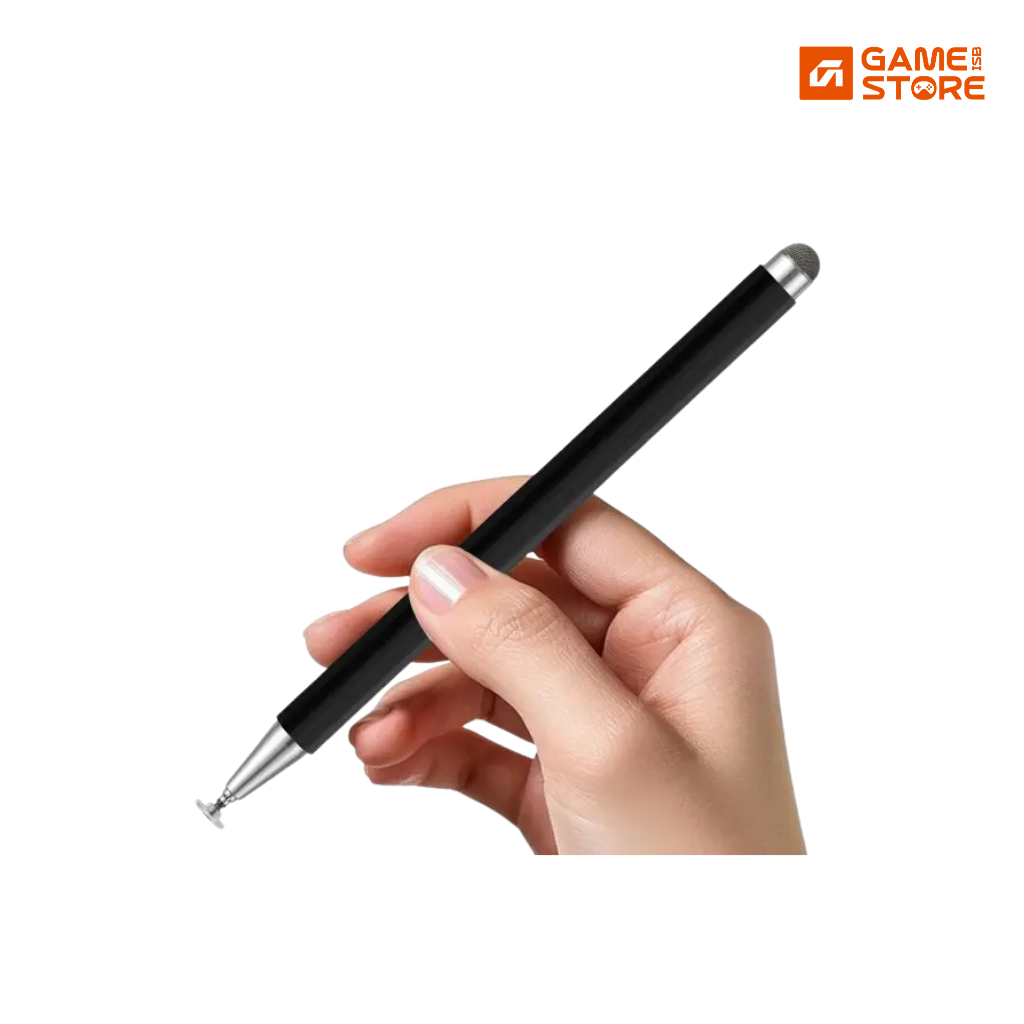 Amaze A255 twin tip universal stylus pen in black resting on a tablet screen