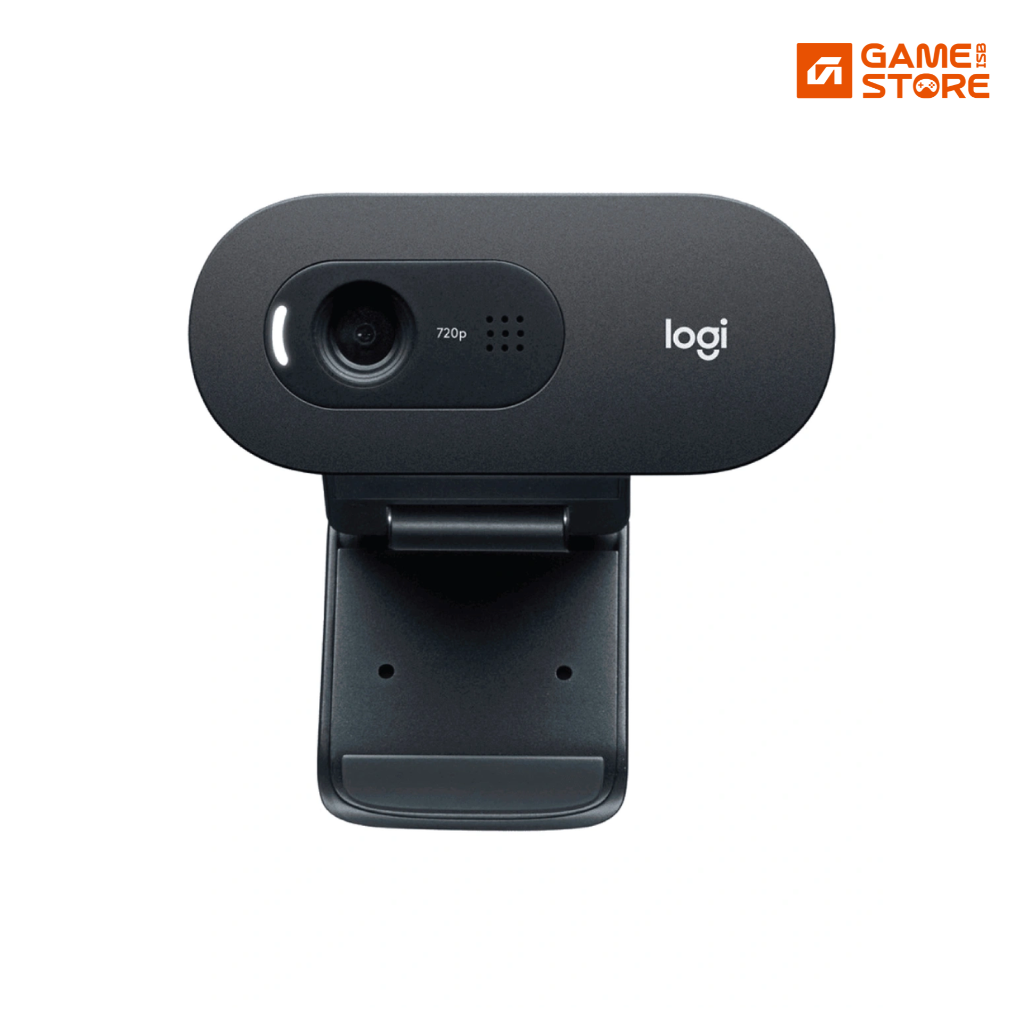 Logitech C505 webcam clipped on top of a laptop screen