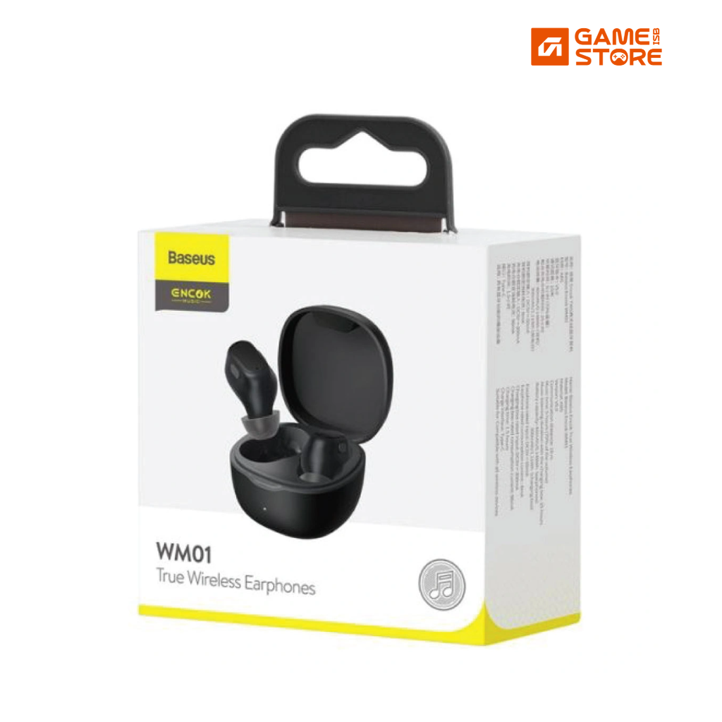 Baseus Encok WM01 TWS Earphones black front view with case