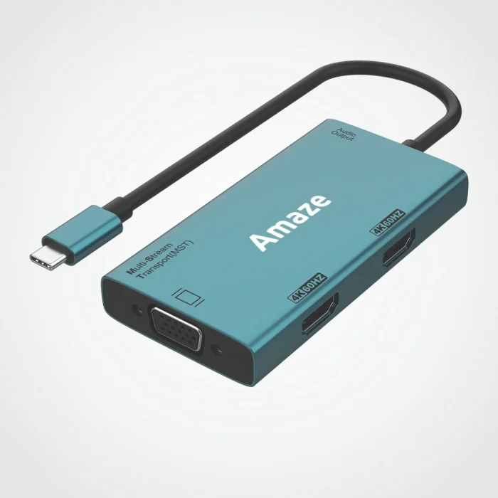 AMAZE A324 Type C to Dual HDMI + VGA + Audio Hub – Black – BIS
