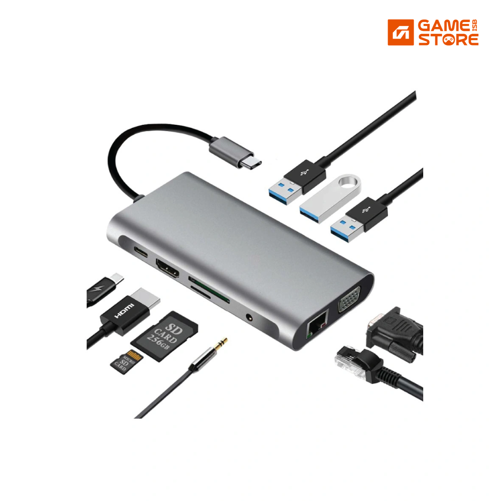 Blueendless 10-in-1 USB C Hub with HDMI VGA and Ethernet ports