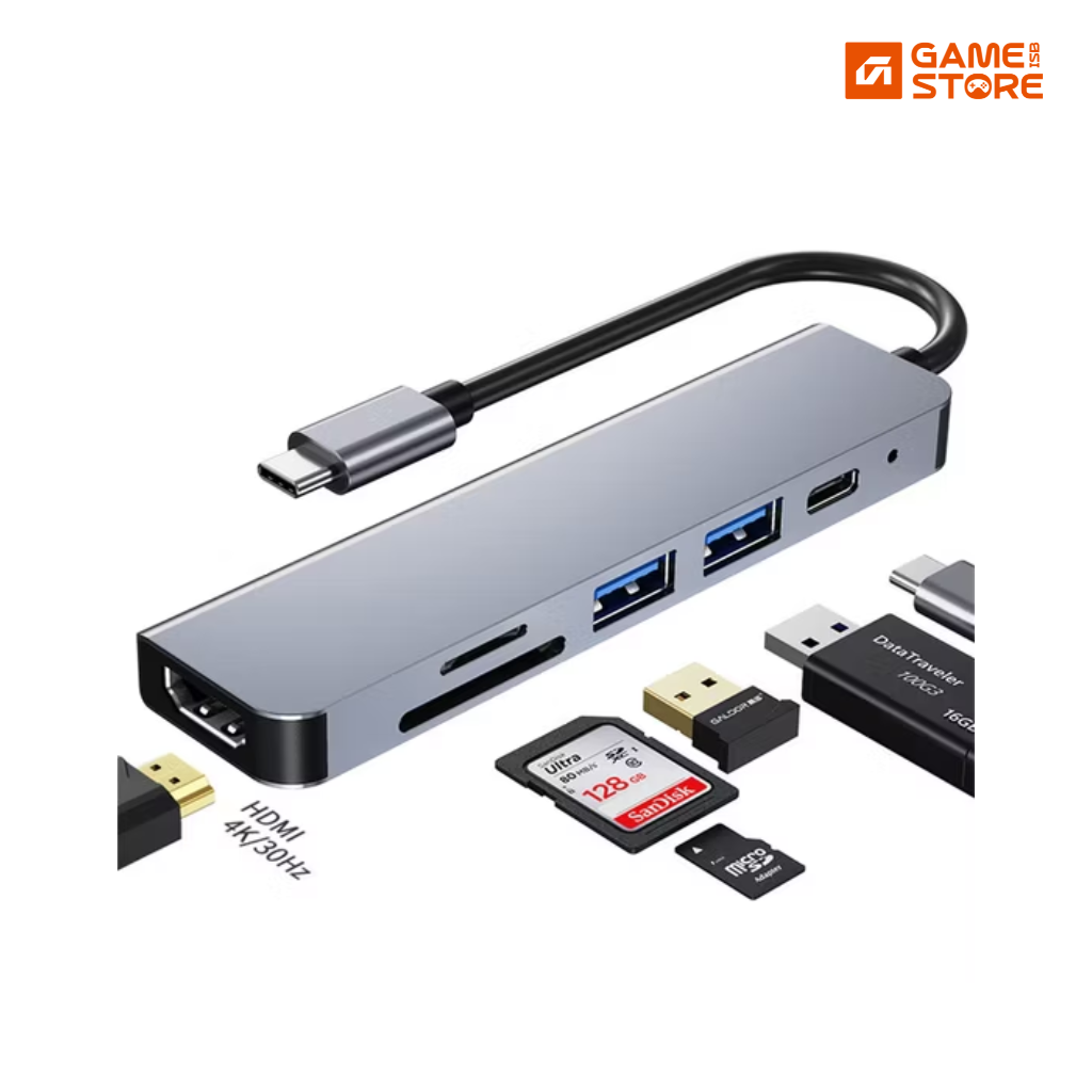6-in-1 Type-C to HDMI/USB3.0/USB2.0/TF/SD Hub Docking Station