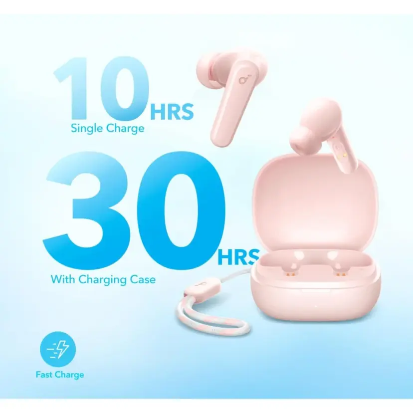 ANKER Soundcore R50i True Wireless in-Ear Earbuds with 30H+ Playtime, Clear Calls & High Bass, IPX5, Soundcore Connect App with 22 Preset EQs | Pink