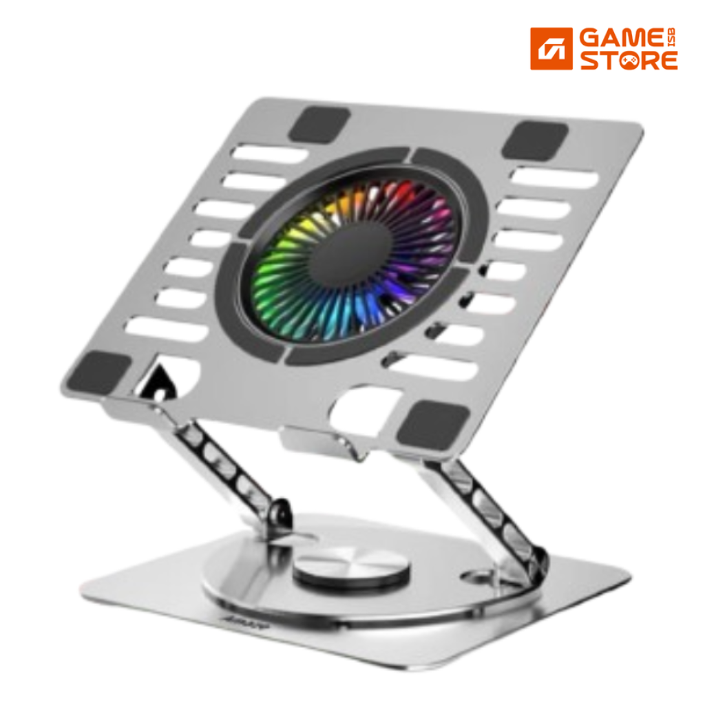 Front view of A525 Laptop Aluminum Rotatable RGB Cooling Stand