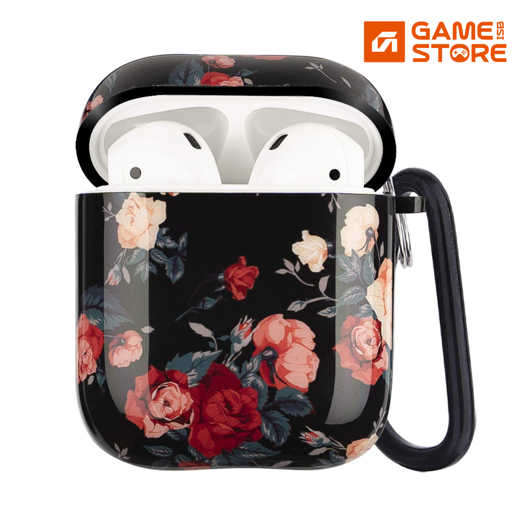Flower print AirPods 1st/2nd Gen protective hard case on a charging case