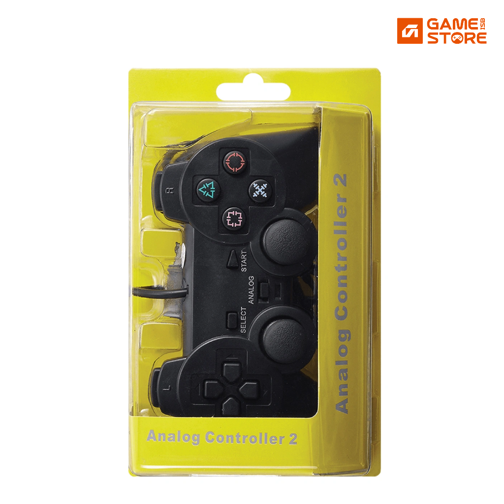 DualShock 2 analog wired controller in black front view
