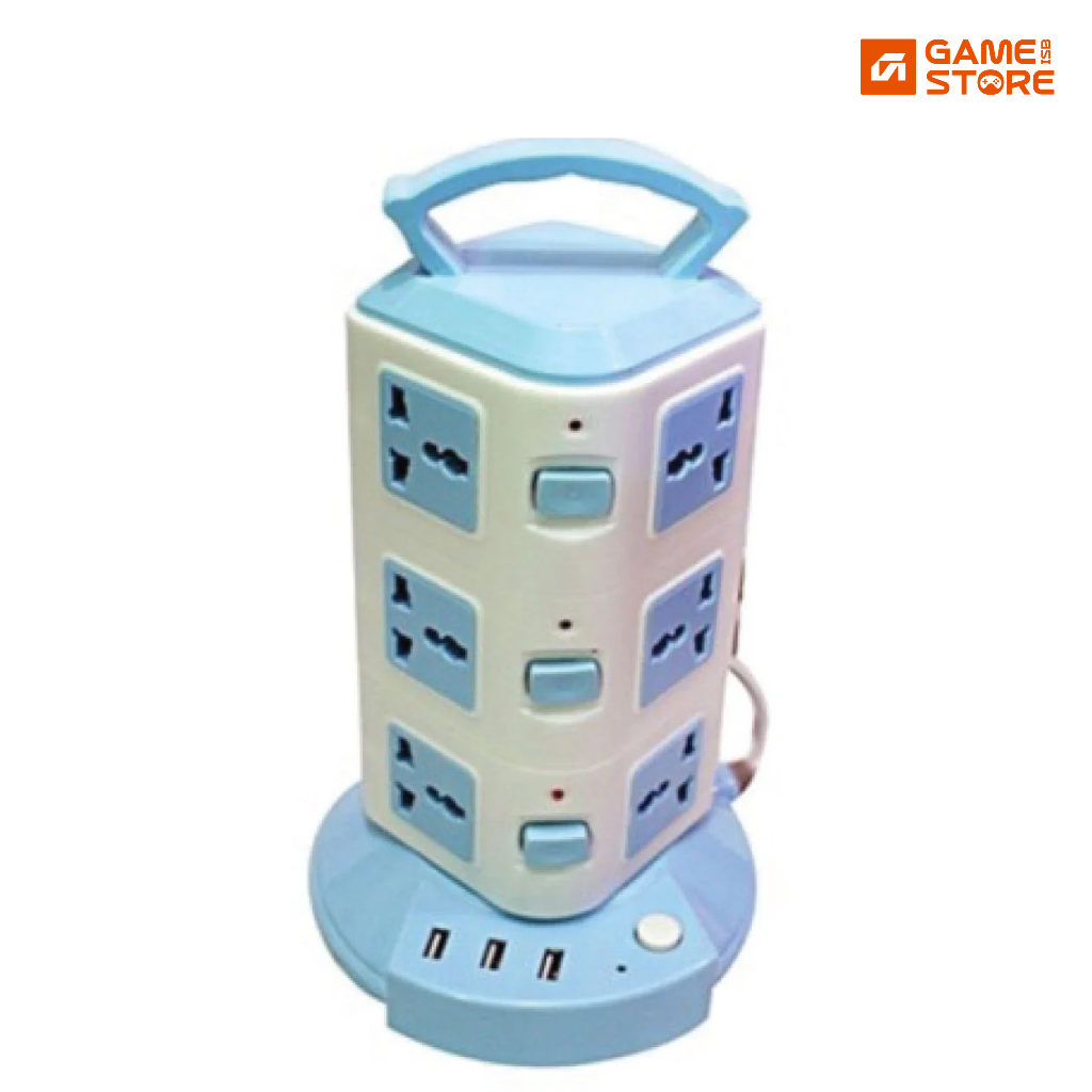 3 layer universal multi plug socket tower front view