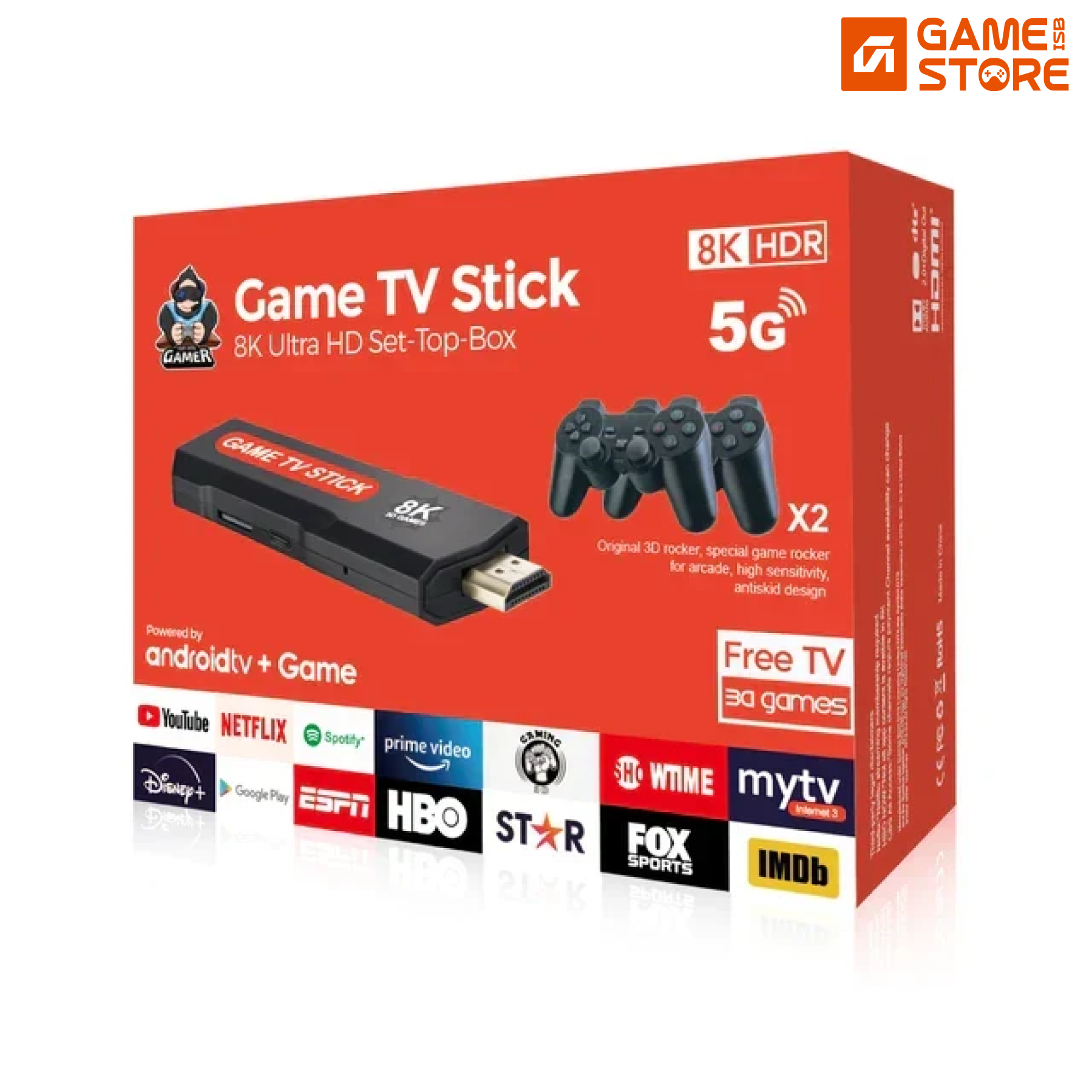 Game Tv Stick 8k Ultra HD Set Top Box With Dual Wireless Controller, HDR, 8K Retro Video Games, 10000 Plus Games, Android Game Console