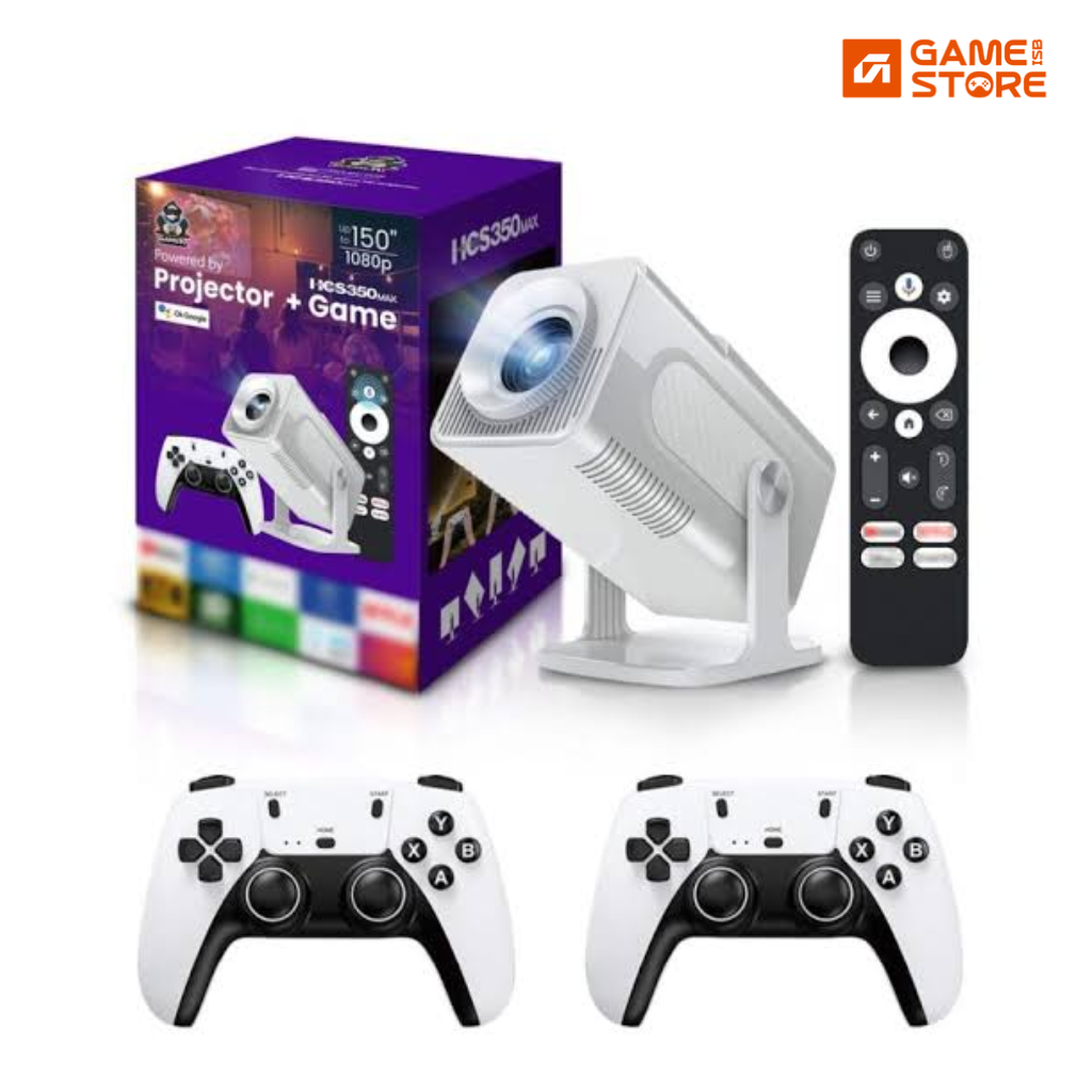 HCS350 MAX Android gaming projector with 2 wireless controllers and voice remote